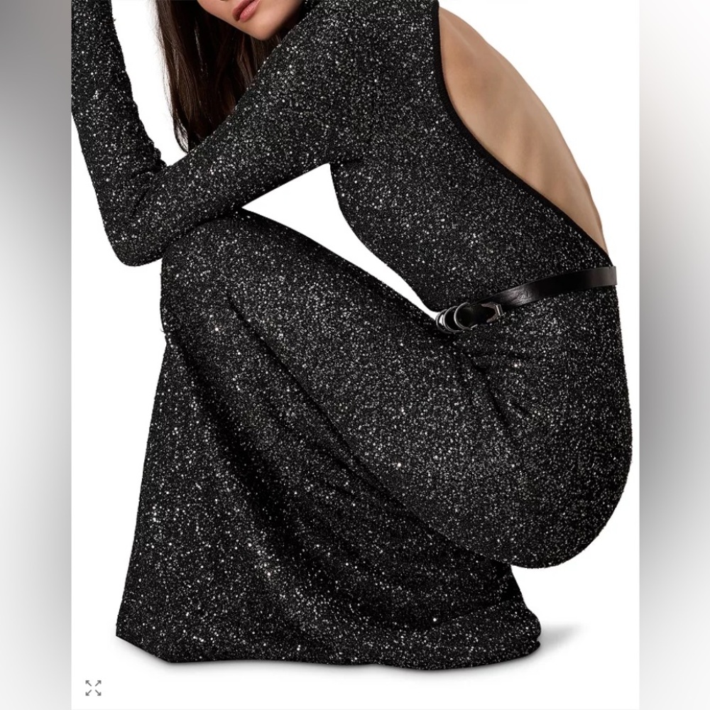 NWT rag & bone danni black sequin maxi dress size Large - Picture 5 of 7